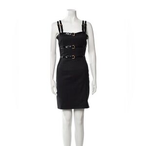 DOLCE & GABBANA Black Patent Buckle Strap Bondage Sexy Mini Dress 38 US 2 XS